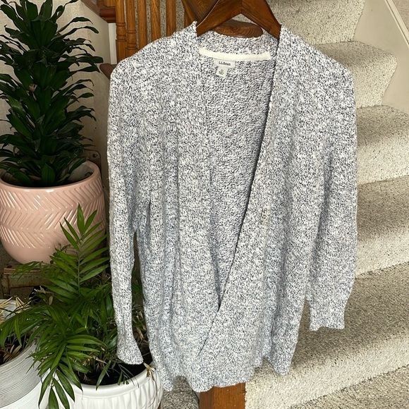 L L Bean Blue & White Marled Knit Cardigan - Picture 1 of 9